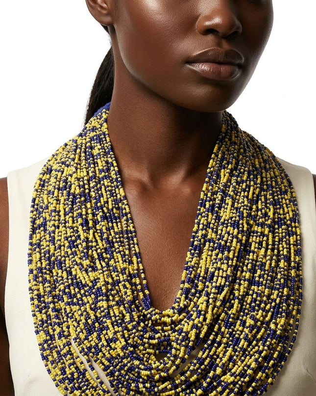 SGRHO Mixed Blue & Yellow 100 Strand Bead Necklace