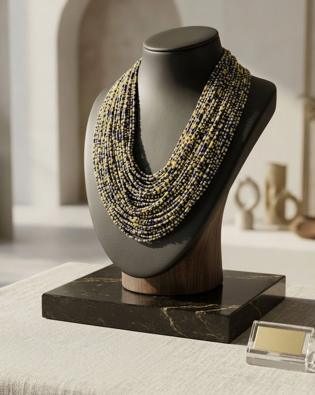 SGRHO Mixed Blue & Yellow 100 Strand Bead Necklace