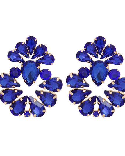 Women's Stud Earrings Gold Metal with Royal Blue Teardrop Crystal Rhinestones Elegant Ladies Earrings. Post Backing. Royal Blue and Gold Sigma Gamma Rho Sorority Colors.