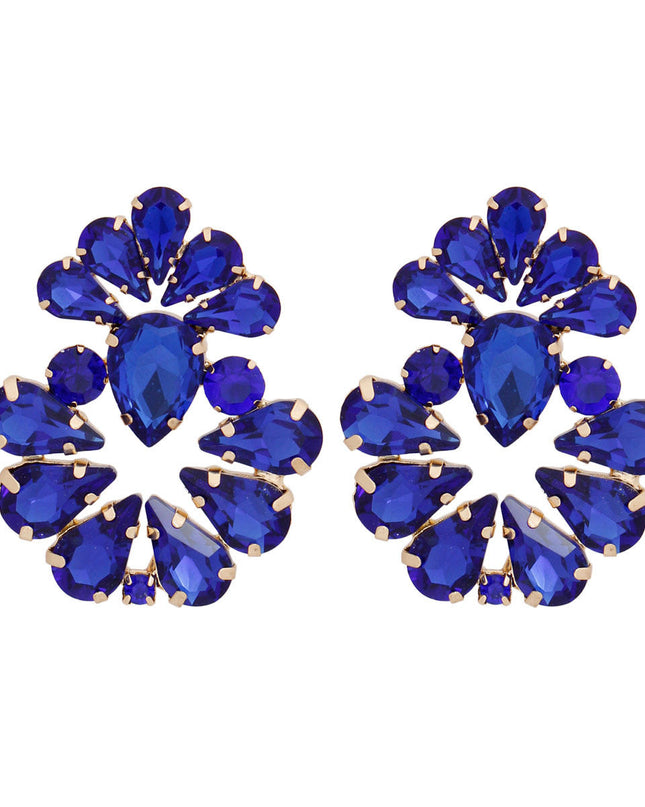 Women's Stud Earrings Gold Metal with Royal Blue Teardrop Crystal Rhinestones Elegant Ladies Earrings. Post Backing. Royal Blue and Gold Sigma Gamma Rho Sorority Colors.
