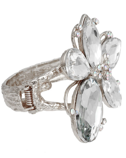 Silver Clear Crystal Flower Hinge Cuff