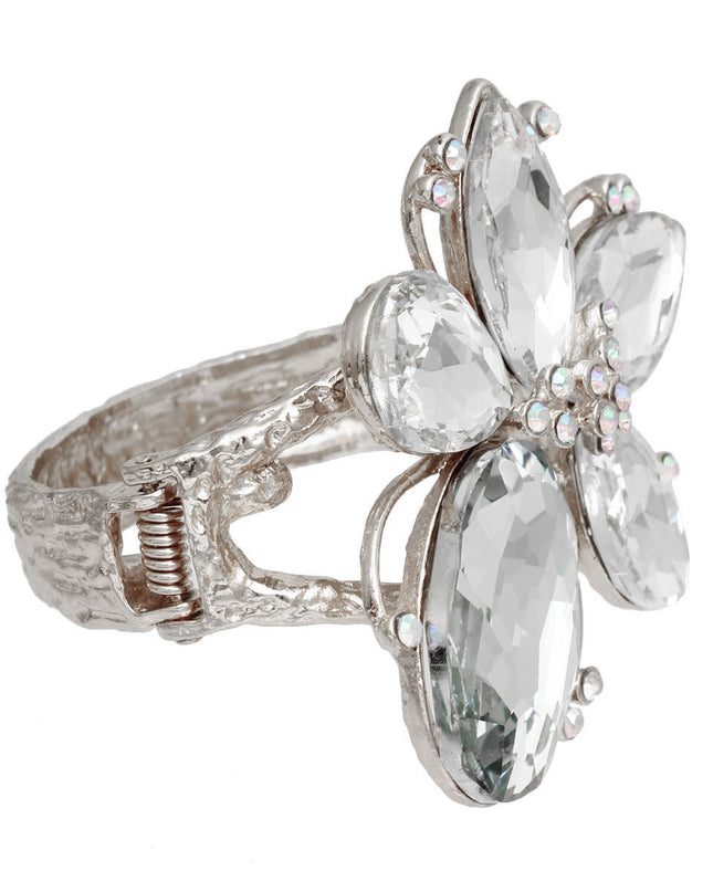 Silver Clear Crystal Flower Hinge Cuff