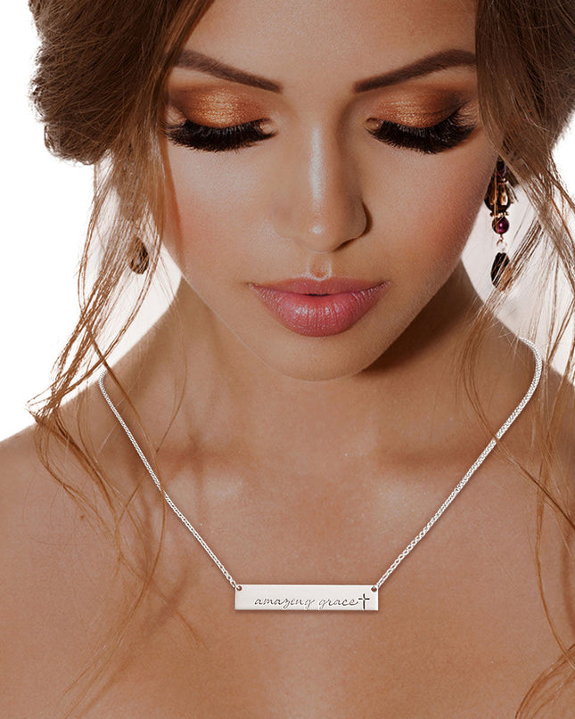Silver Amazing Grace Plate Necklace