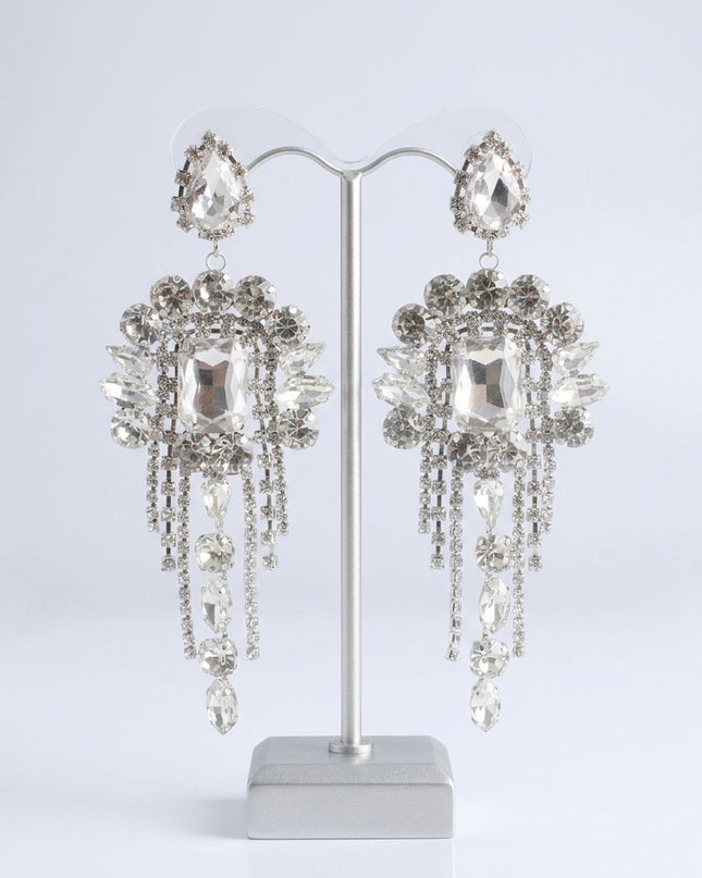 Silver Arched Glass Crystal Chandelier Earrings for Women