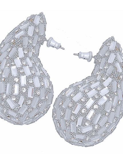Women's Stud Earrings Large Chunky Silver Clear Baguette Rhinestone Embellished Teardrop Earrings for Women.