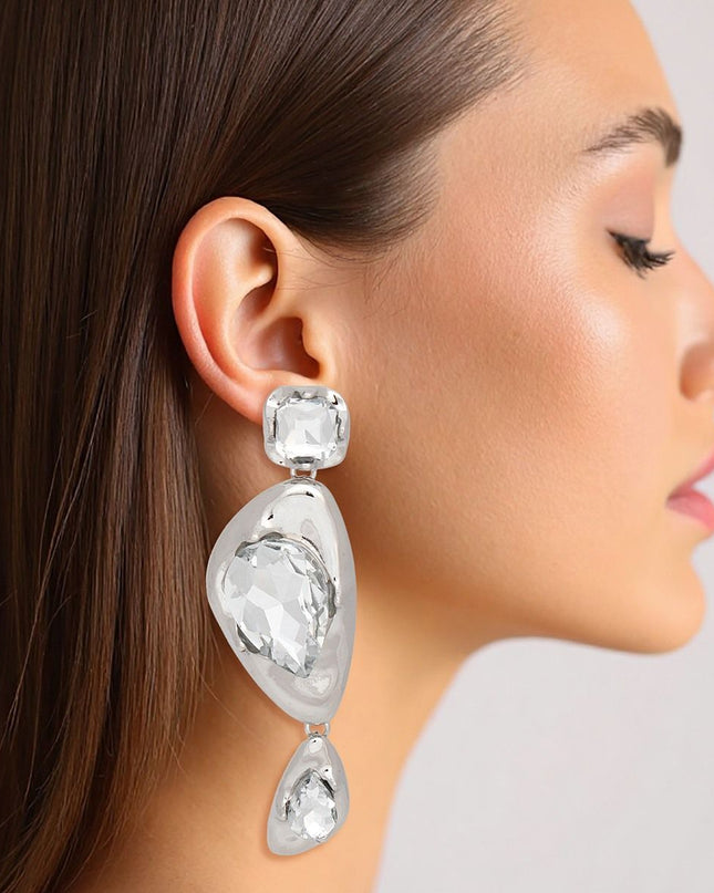 Glamour Silver Glass Crystal Earrings and Radiant Cut Crystals. 