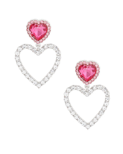 Silver Pink Cutout Heart Earrings for Women