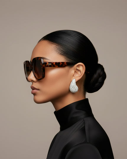 Women's Stud Earrings Large Chunky Silver Clear Baguette Rhinestone Embellished Teardrop Earrings for Women.