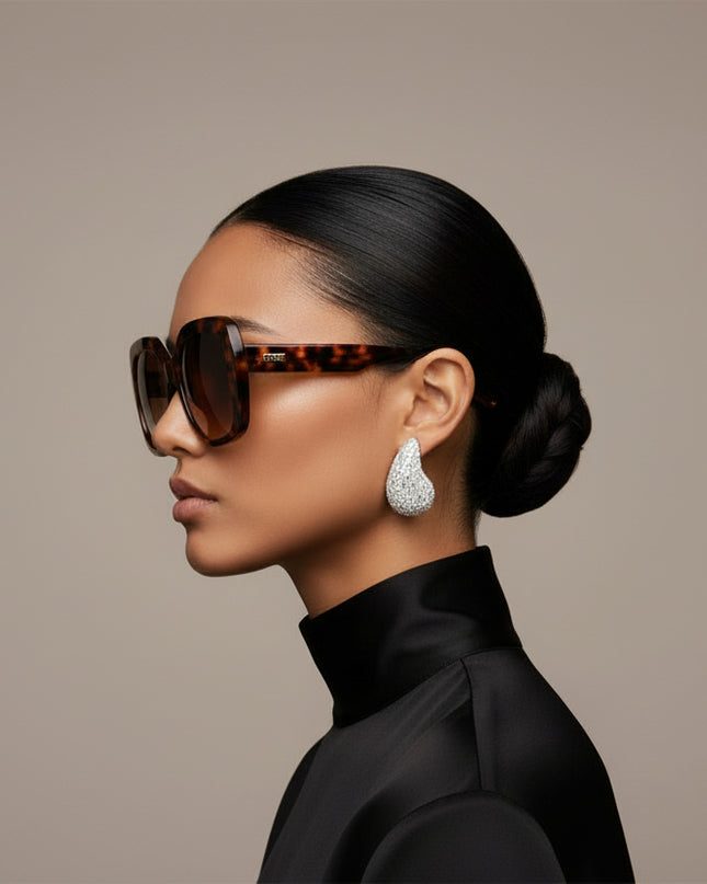 Women's Stud Earrings Large Chunky Silver Clear Baguette Rhinestone Embellished Teardrop Earrings for Women.