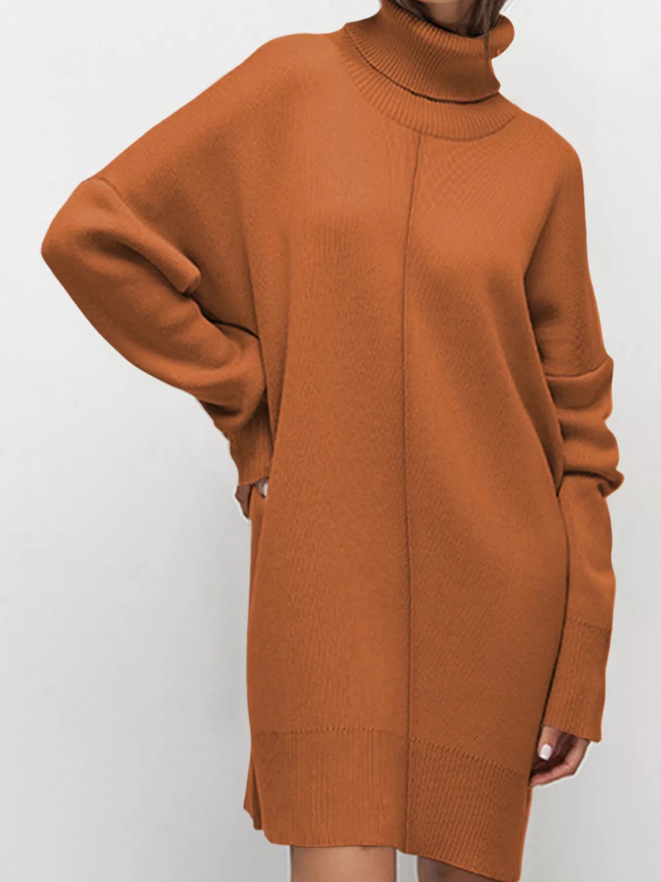 Brown Turtleneck Sweater Dress