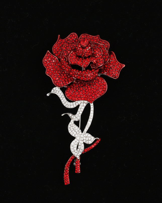 Sparkle Red Rose Blooming Brooch