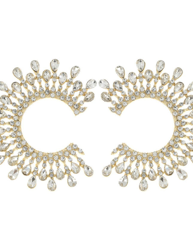 Stud Medium Gold C Shape Stone Earrings for Women