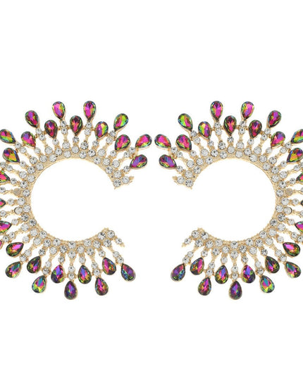 Stud Medium Pink Green C Shape Stone Earring Women
