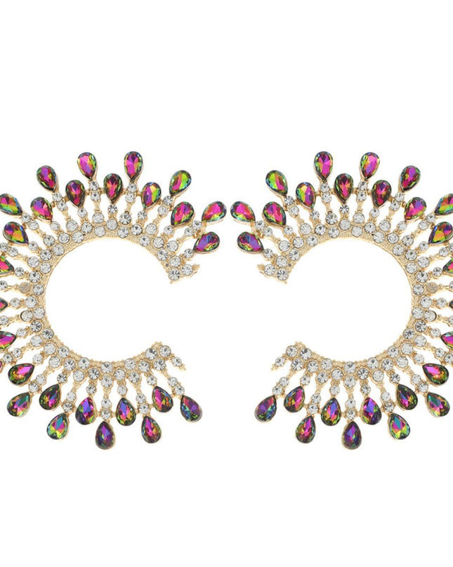 Stud Medium Pink Green C Shape Stone Earring Women
