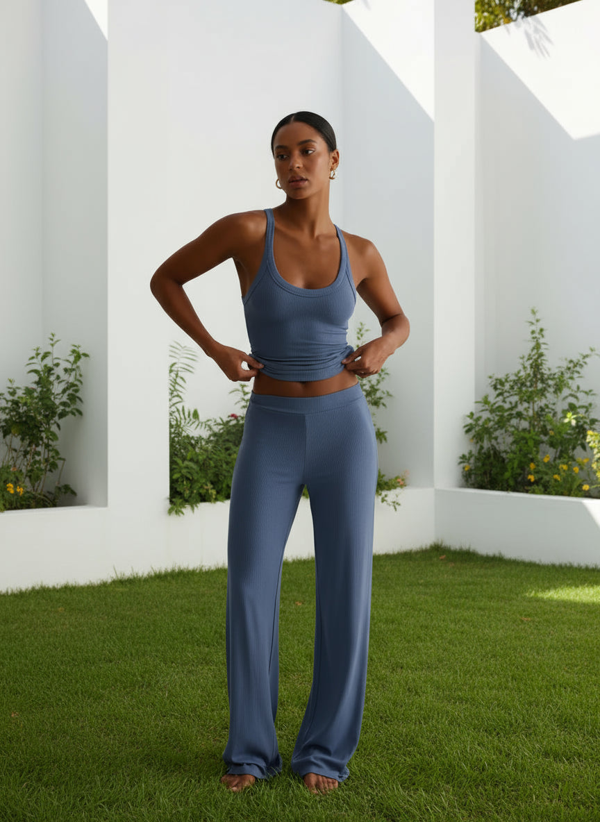 Ash Blue Tank-Top and High Waist Pants Activewear