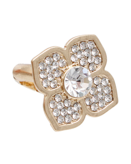 Golden flower ring, clear rhenistone,Gold metal ring 