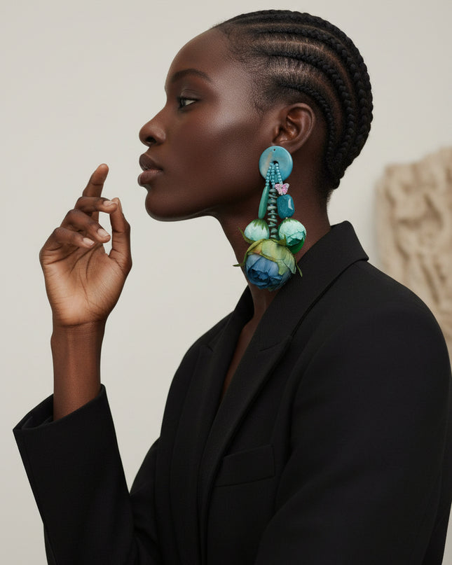 Turquoise Oversized Flower Butterfly Drop Earrings