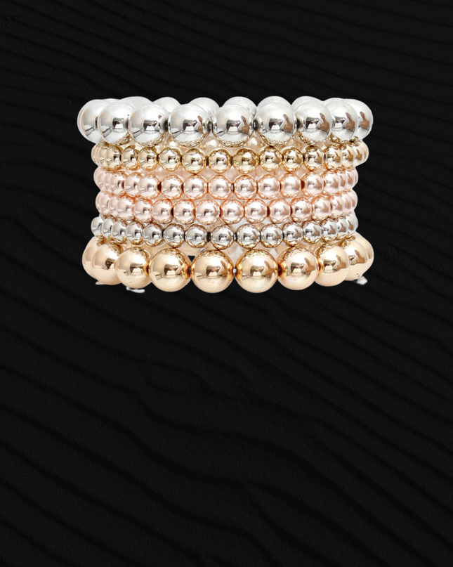 6 Pcs Mixed Metal Ball Bead Bracelets
