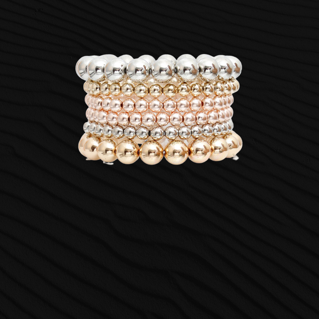 6 Pcs Mixed Metal Ball Bead Bracelets