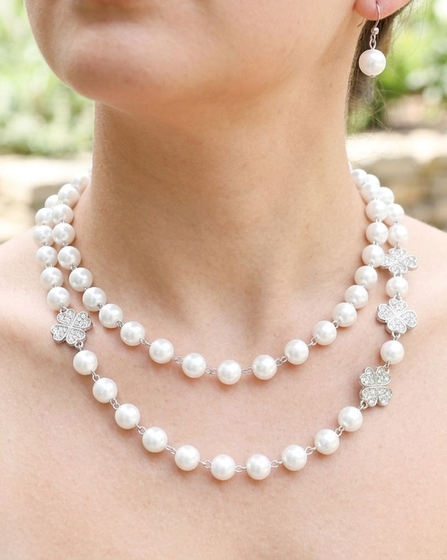 White Pearl Lucky Charm Layered Necklace Set