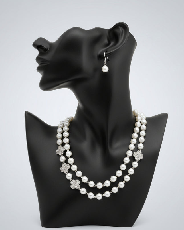 White Pearl Lucky Charm Layered Necklace Set