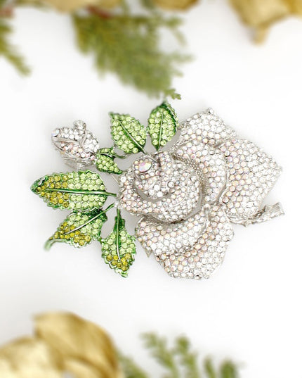 XL Silver Aurora Rose Brooch for Women