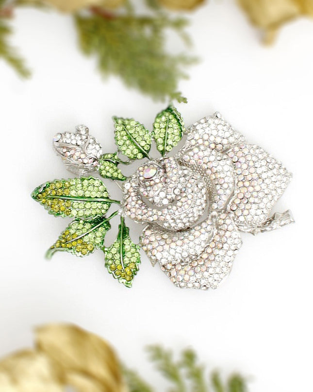 XL Silver Aurora Rose Brooch for Women