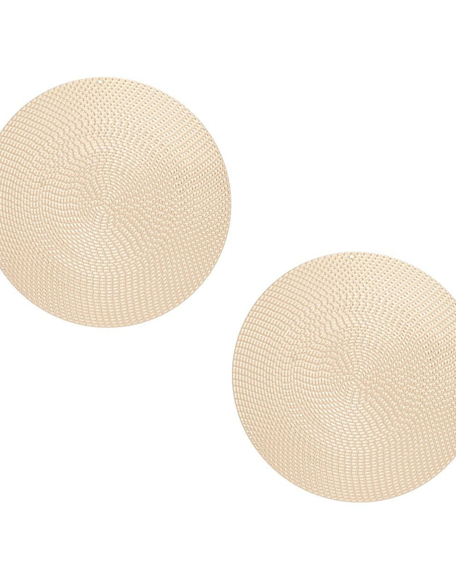Women's Stud Earrings. XL Tribal Textured Gold Metal Disc Stud Earrings. Eye-catching and Bold.