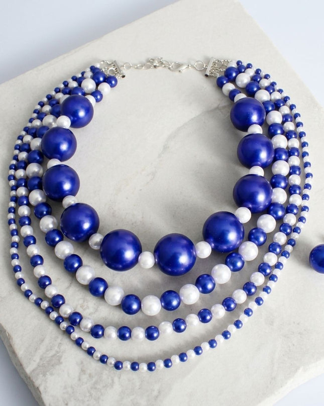 ZPB Sorority Blue White Jumbo Pearl Necklace Set