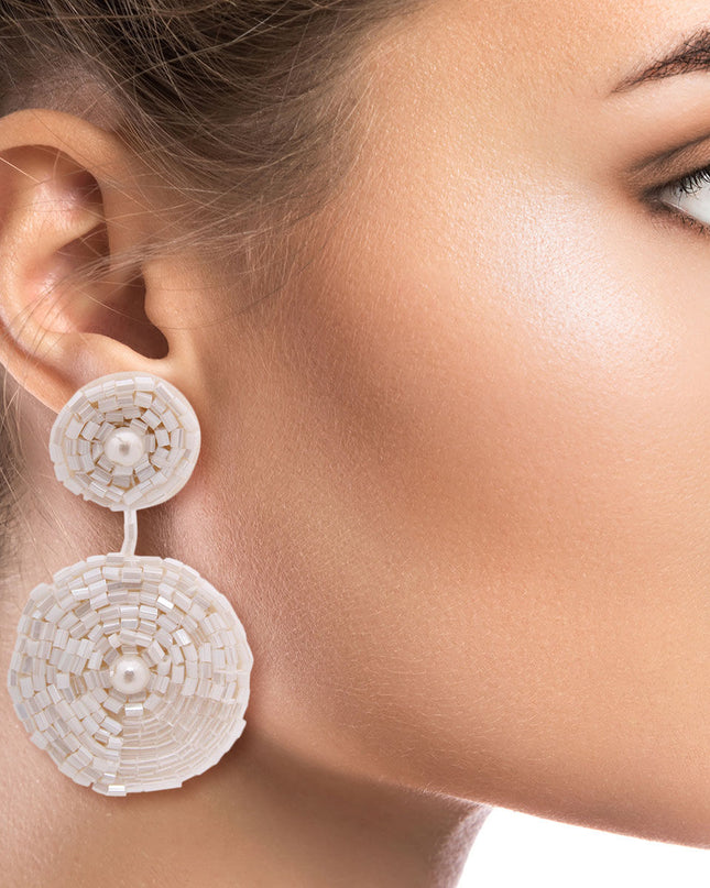 Cream Embroidered Bead Earrings
