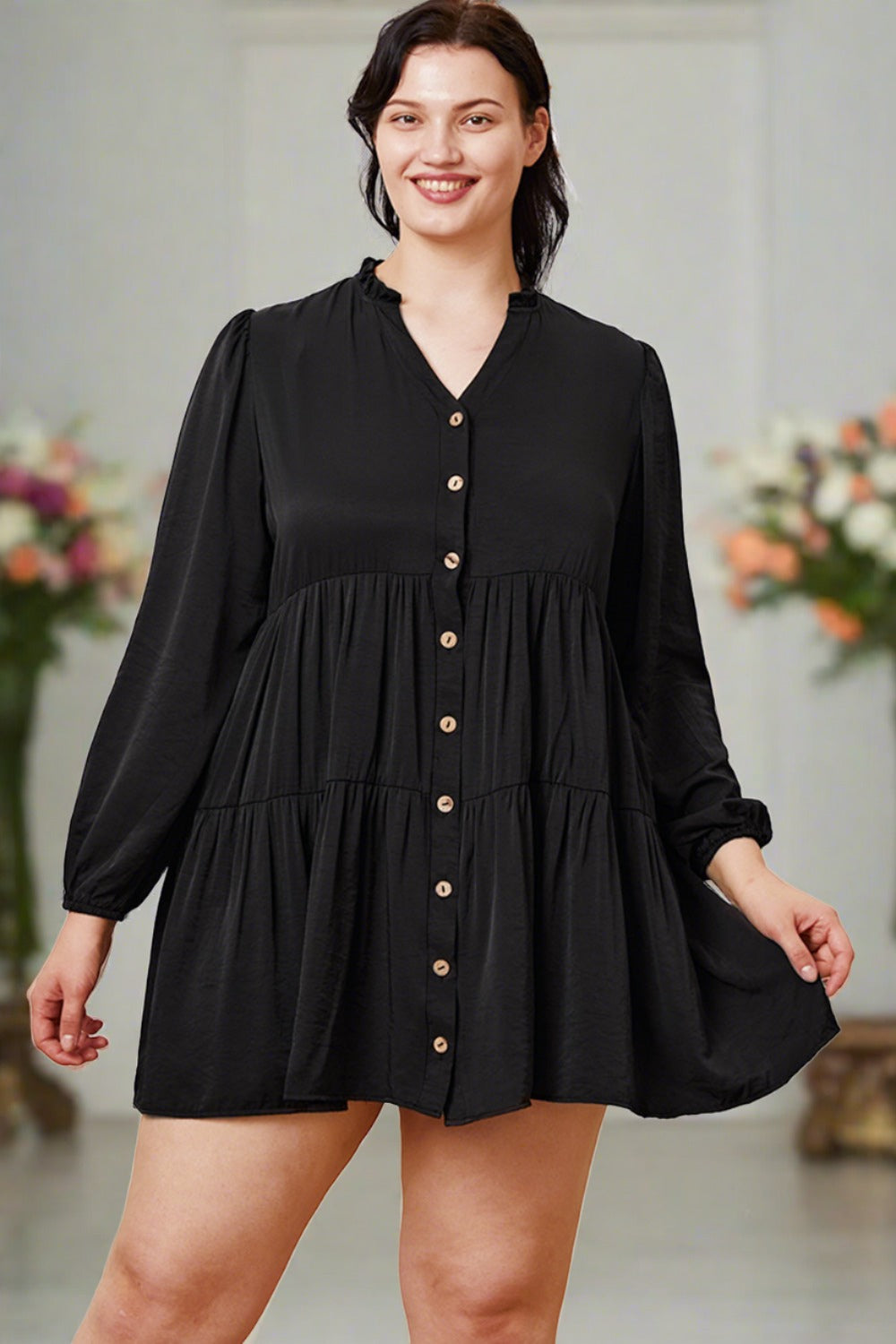 Ruffled Button Up Long Sleeve Tiered Shirt