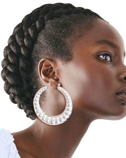 Silver Ribbed Hollow Hoops