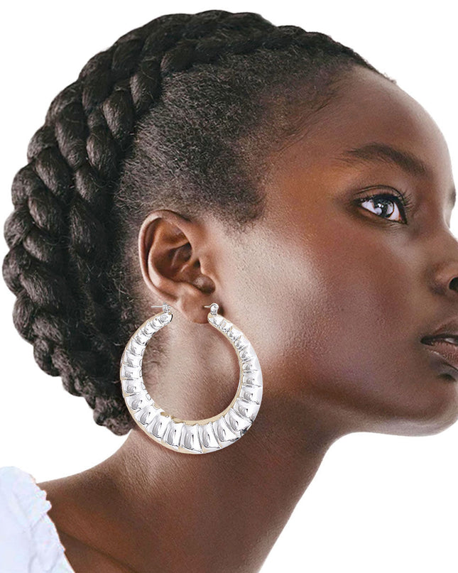 Silver Ribbed Hollow Hoops