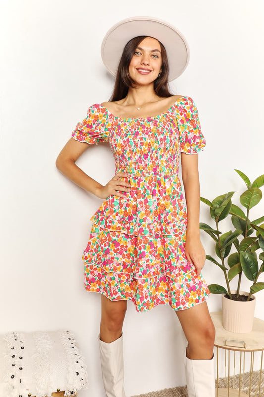 Neck Flounce Sleeve Mini Dress