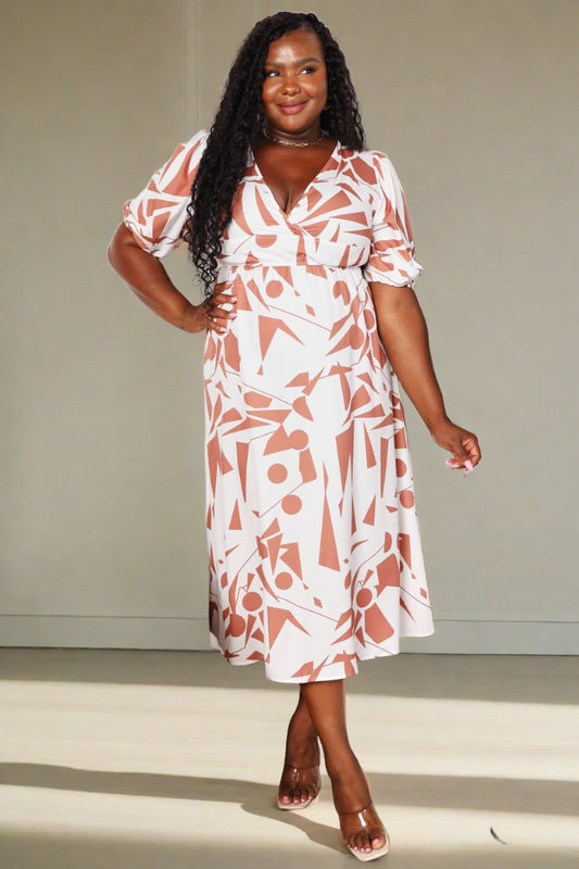 Printed Surplice Balloon Sleeve Dress