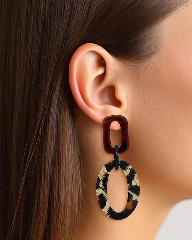 Drop Jungle Chic Leopard Print Geometric Earrings