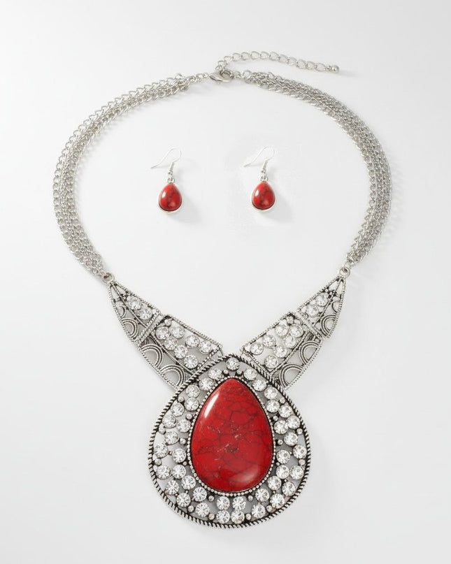 Pendant XL Red Cracked Teardrop Tribal Necklace