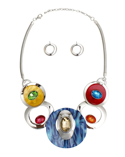 Multi-Color Swirled Silver Bib Necklace