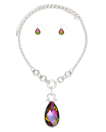 Necklace Pink Green Teardrop Long Chain for Women