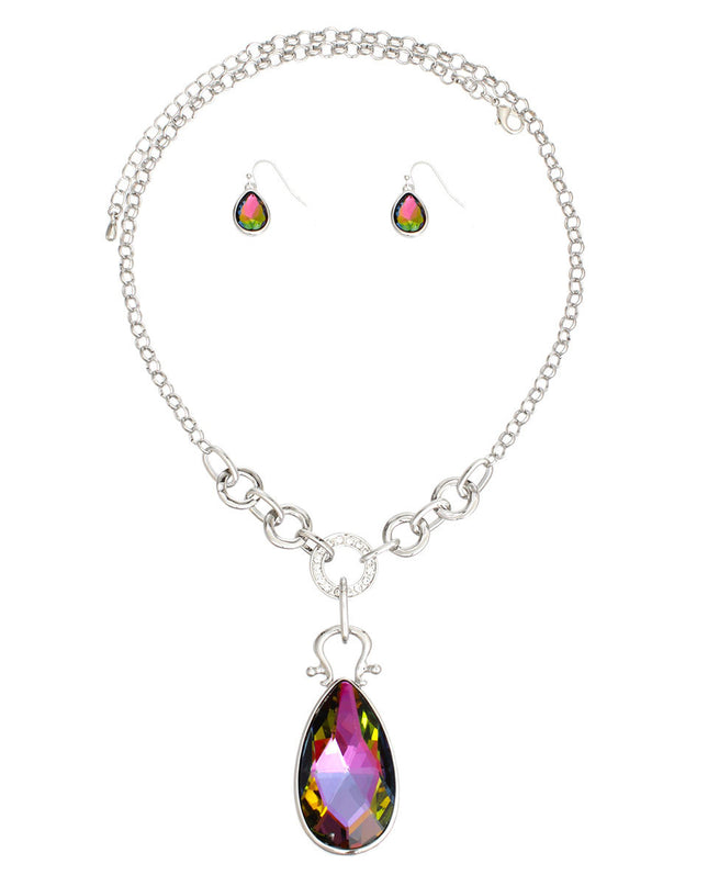 Necklace Pink Green Teardrop Long Chain for Women