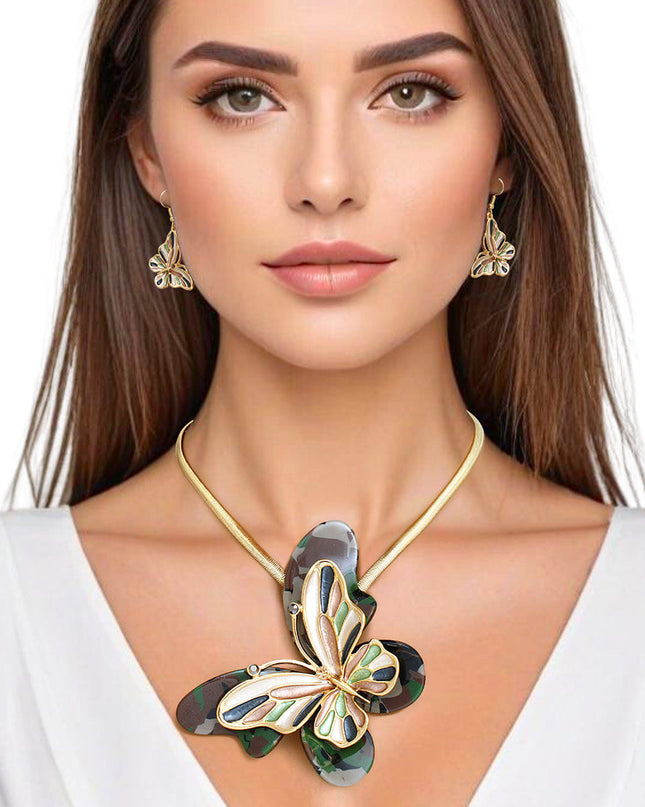 Necklace Camo Butterfly 3D Pendant Set for Women