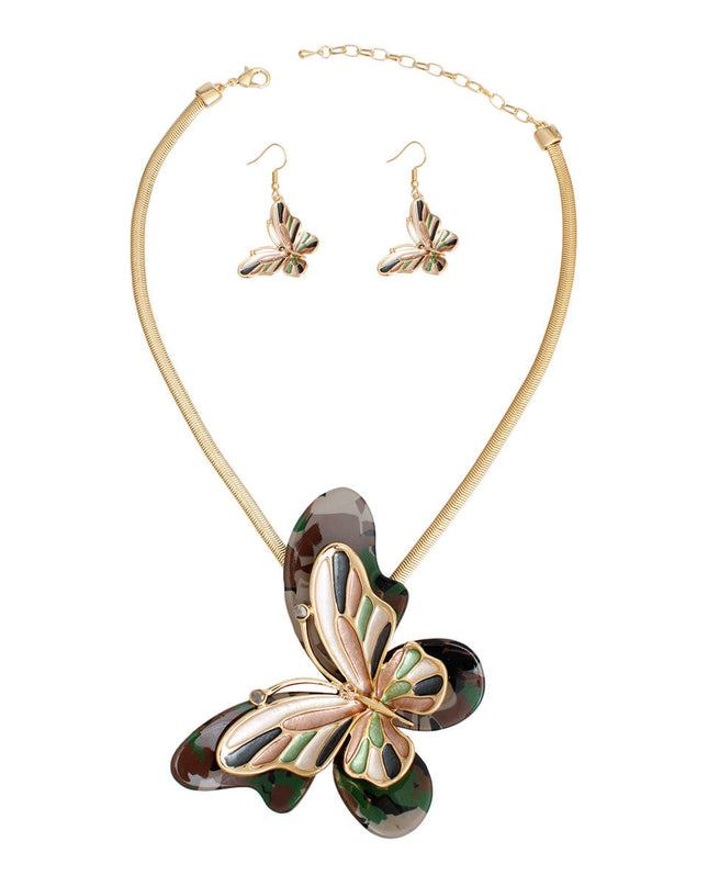 Necklace Camo Butterfly 3D Pendant Set for Women