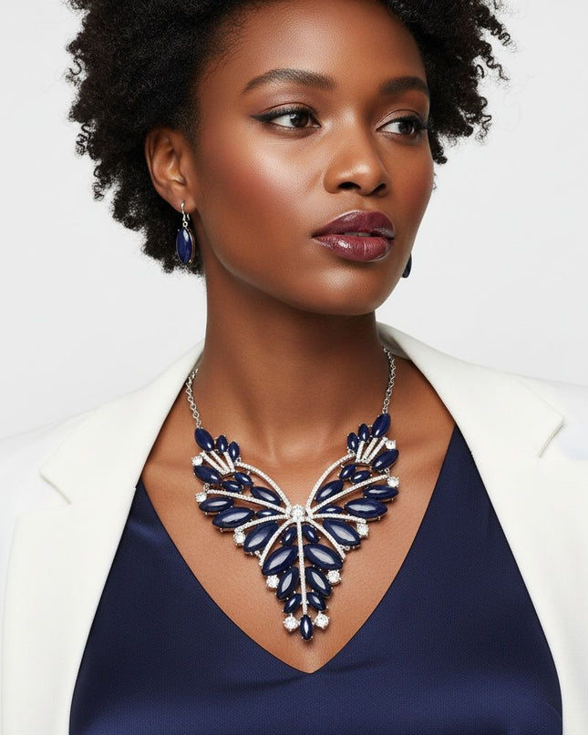 Bib Regal Tribal Blue Cracked Marquise Necklace