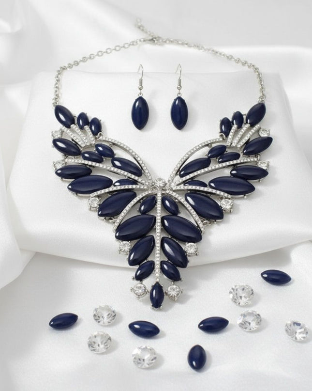 Bib Regal Tribal Blue Cracked Marquise Necklace