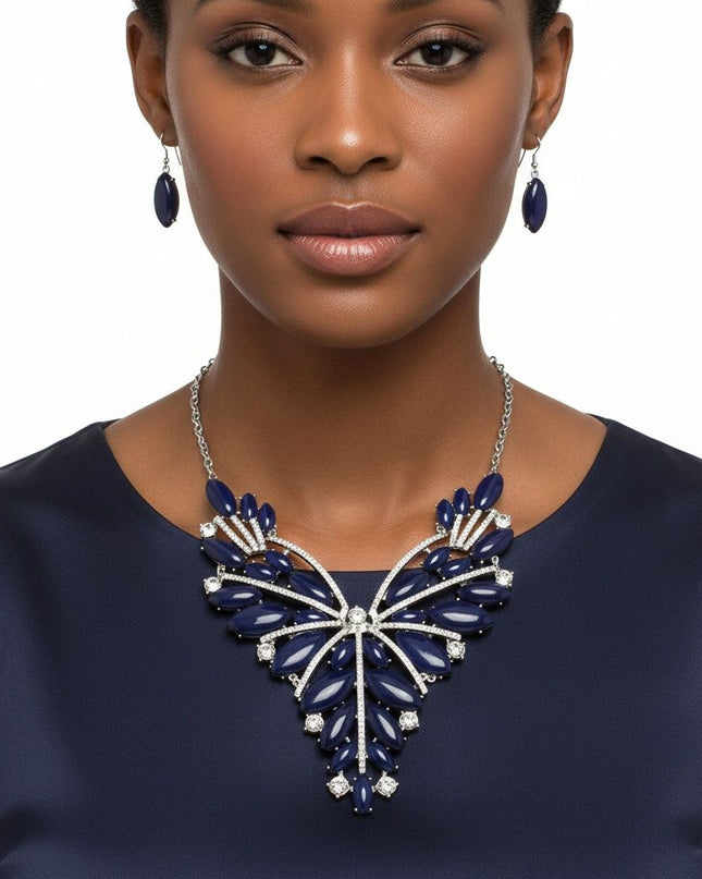 Bib Regal Tribal Blue Cracked Marquise Necklace