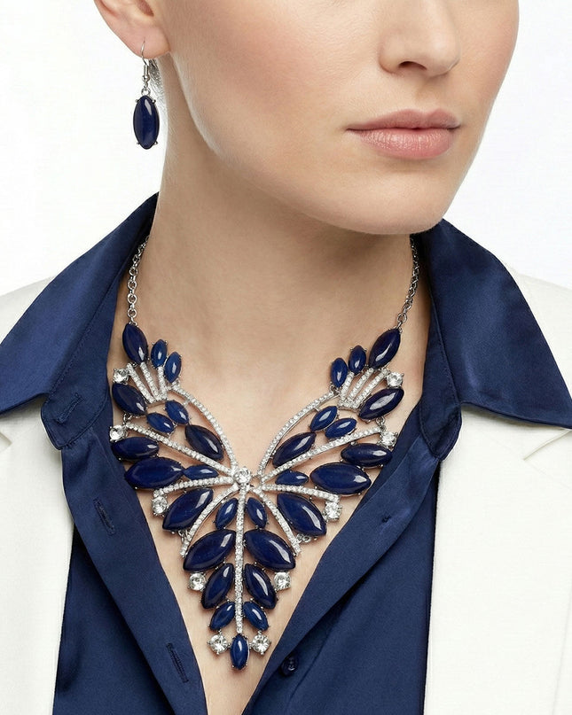 Bib Regal Tribal Blue Cracked Marquise Necklace