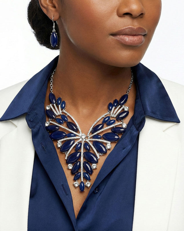 Bib Regal Tribal Blue Cracked Marquise Necklace