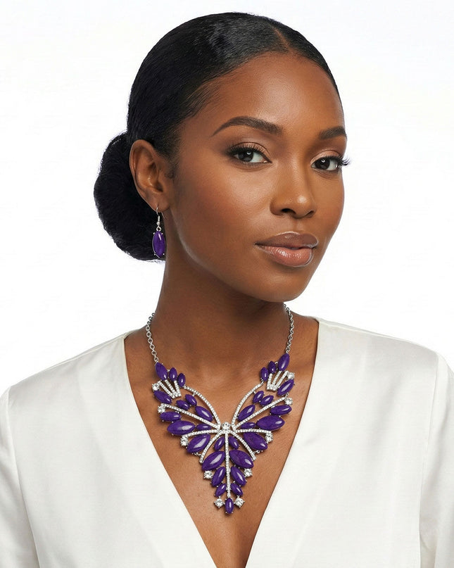 Bib Regal Tribal Purple Cracked Marquise Necklace