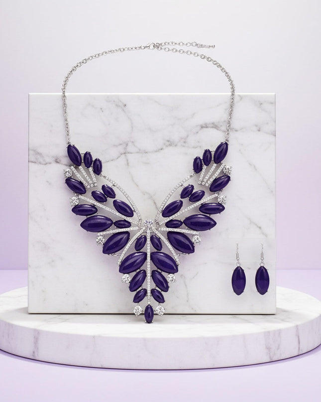 Bib Regal Tribal Purple Cracked Marquise Necklace