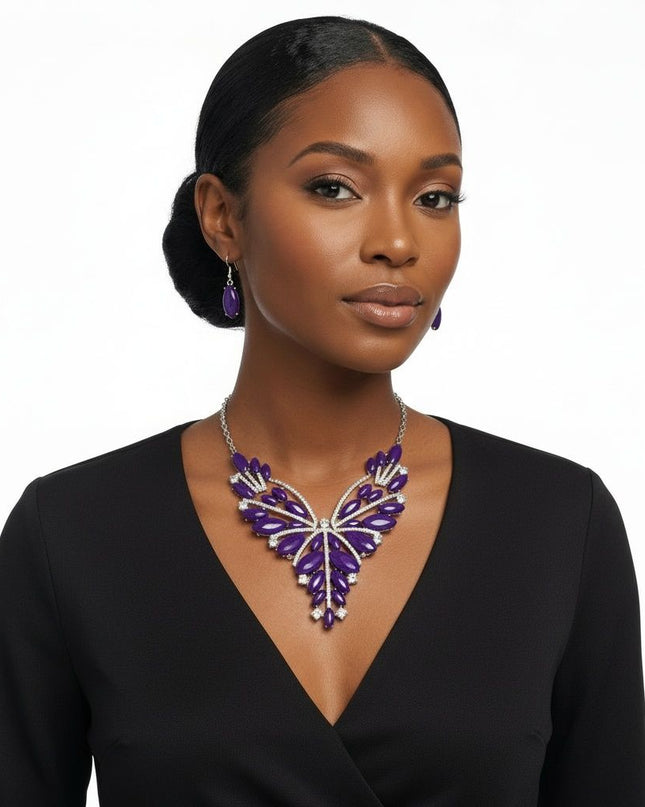 Bib Regal Tribal Purple Cracked Marquise Necklace